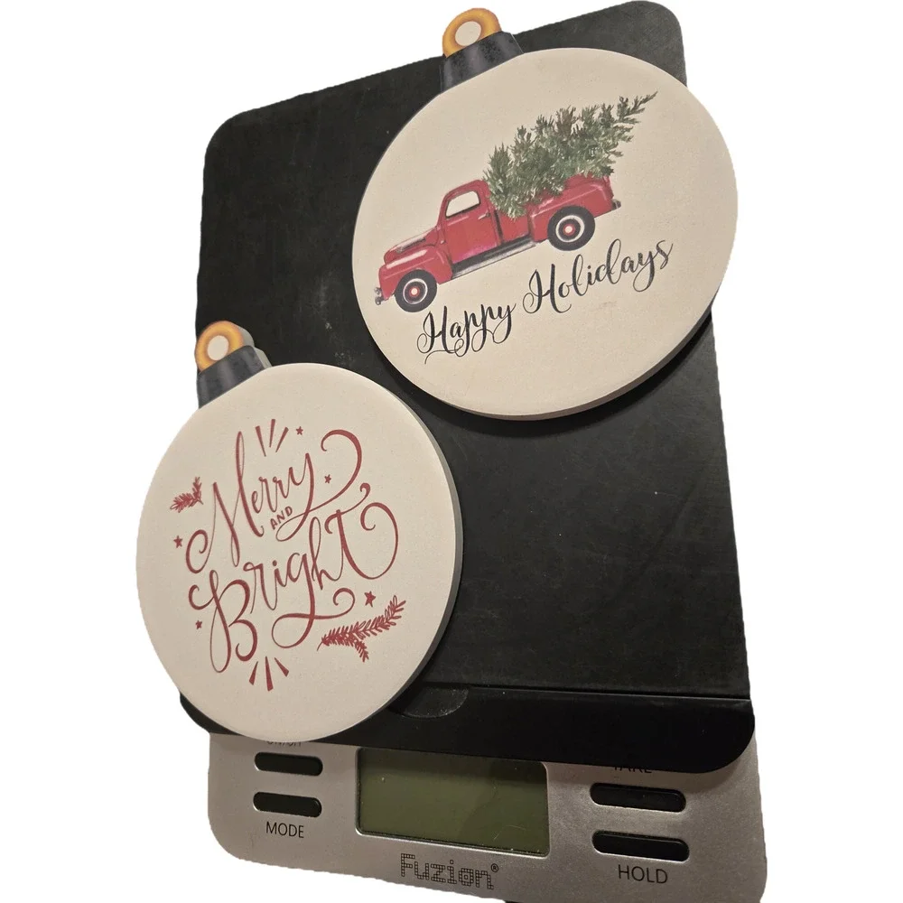 Christmas Ornament Coasters Set of 2 Red Truck Merry and Bright holiday seasonal
